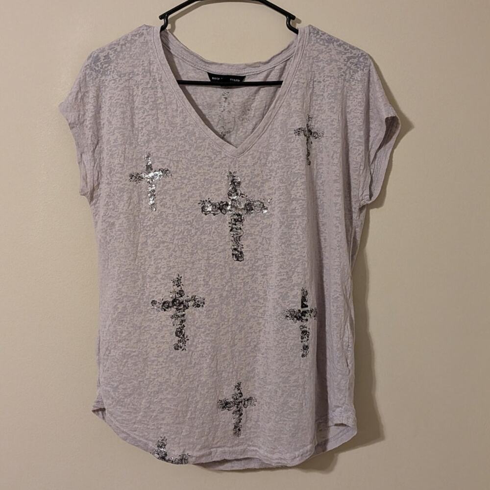 Rock & Republic Grey/Silver Top With Floral Crosses